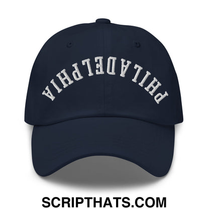 Upside Down Philadelphia Embroidered Unstructured Dad Hat Navy