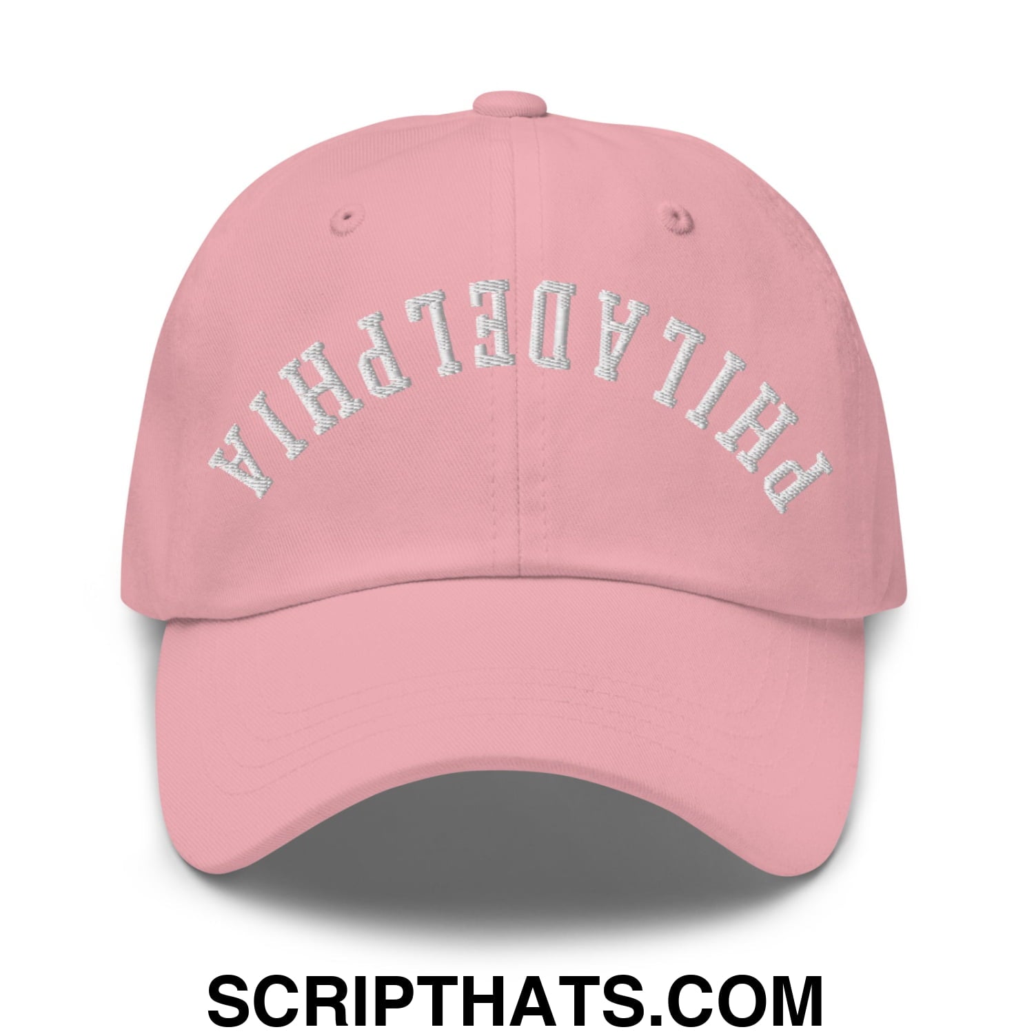 Upside Down Philadelphia Embroidered Unstructured Dad Hat Pink