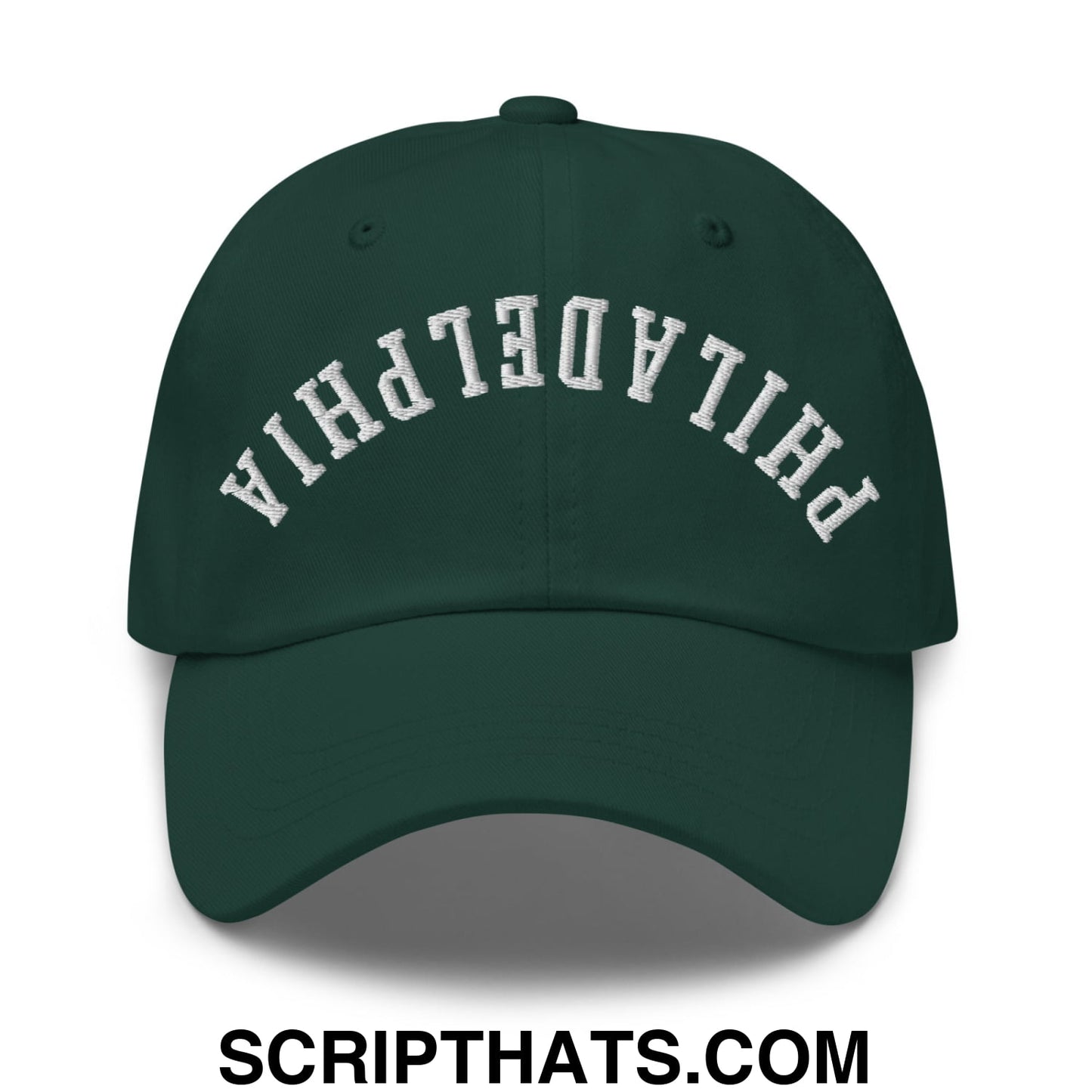 Upside Down Philadelphia Embroidered Unstructured Dad Hat Spruce