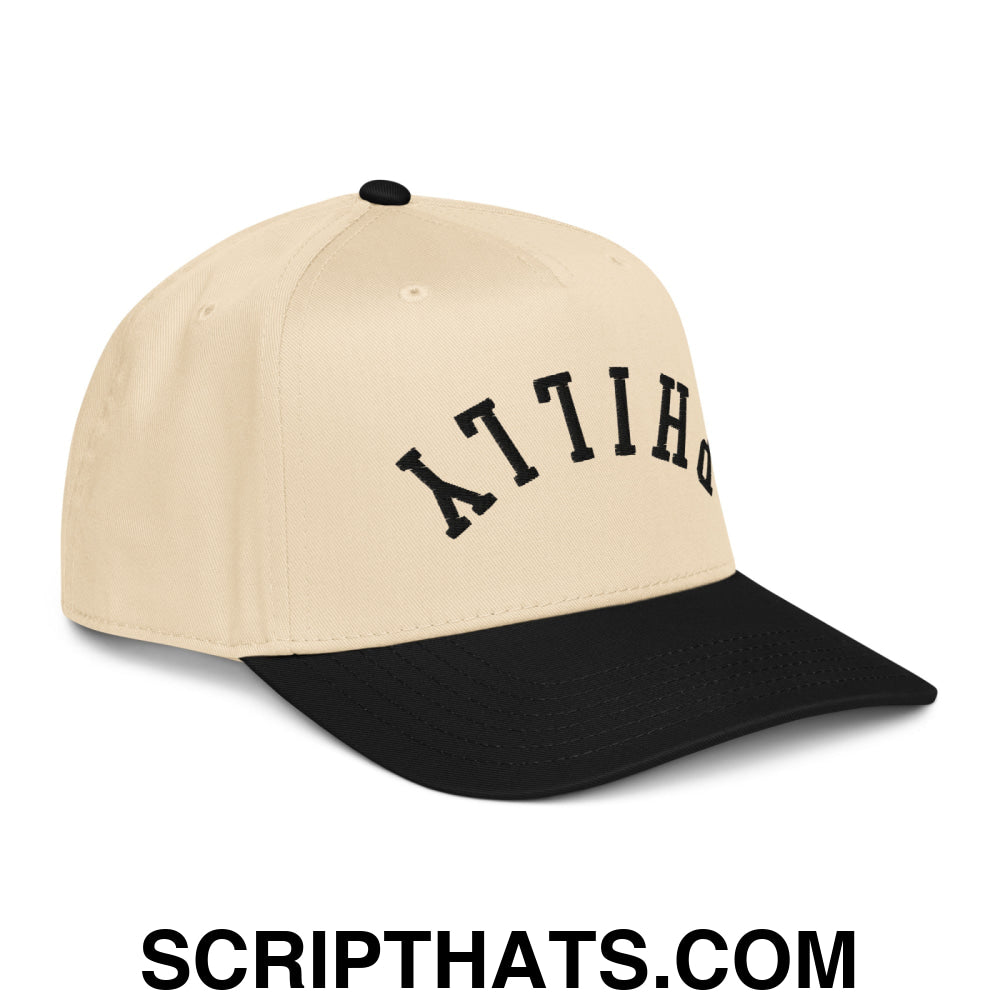 Upside Down Philly Embroidered Baseball Snapback Hat Black Natural