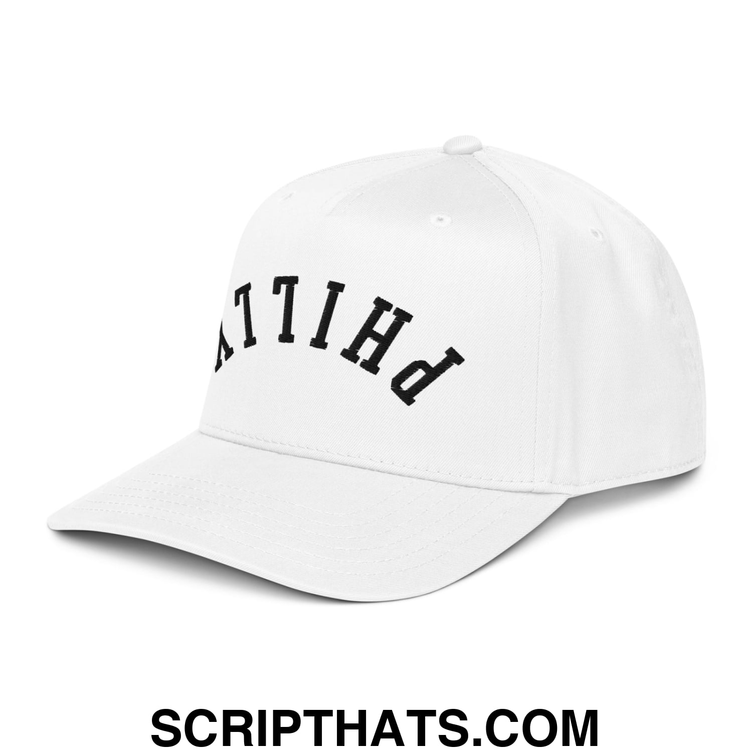 Upside Down Philly Embroidered Baseball Snapback Hat White