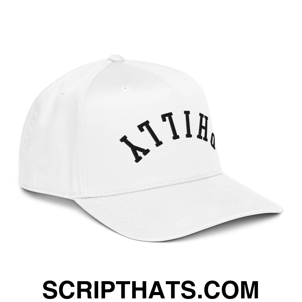 Upside Down Philly Embroidered Baseball Snapback Hat White