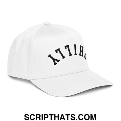 Upside Down Philly Embroidered Baseball Snapback Hat White