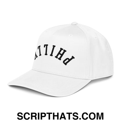 Upside Down Philly Embroidered Baseball Snapback Hat White