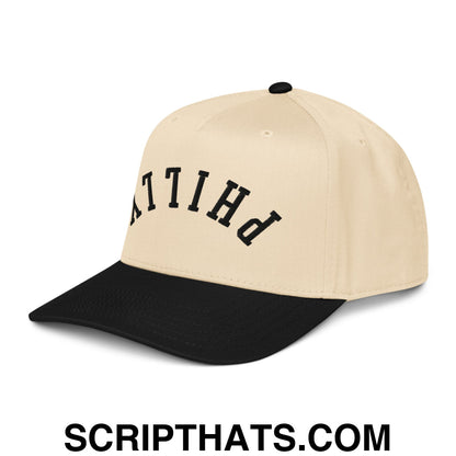 Upside Down Philly Embroidered Baseball Snapback Hat Black Natural