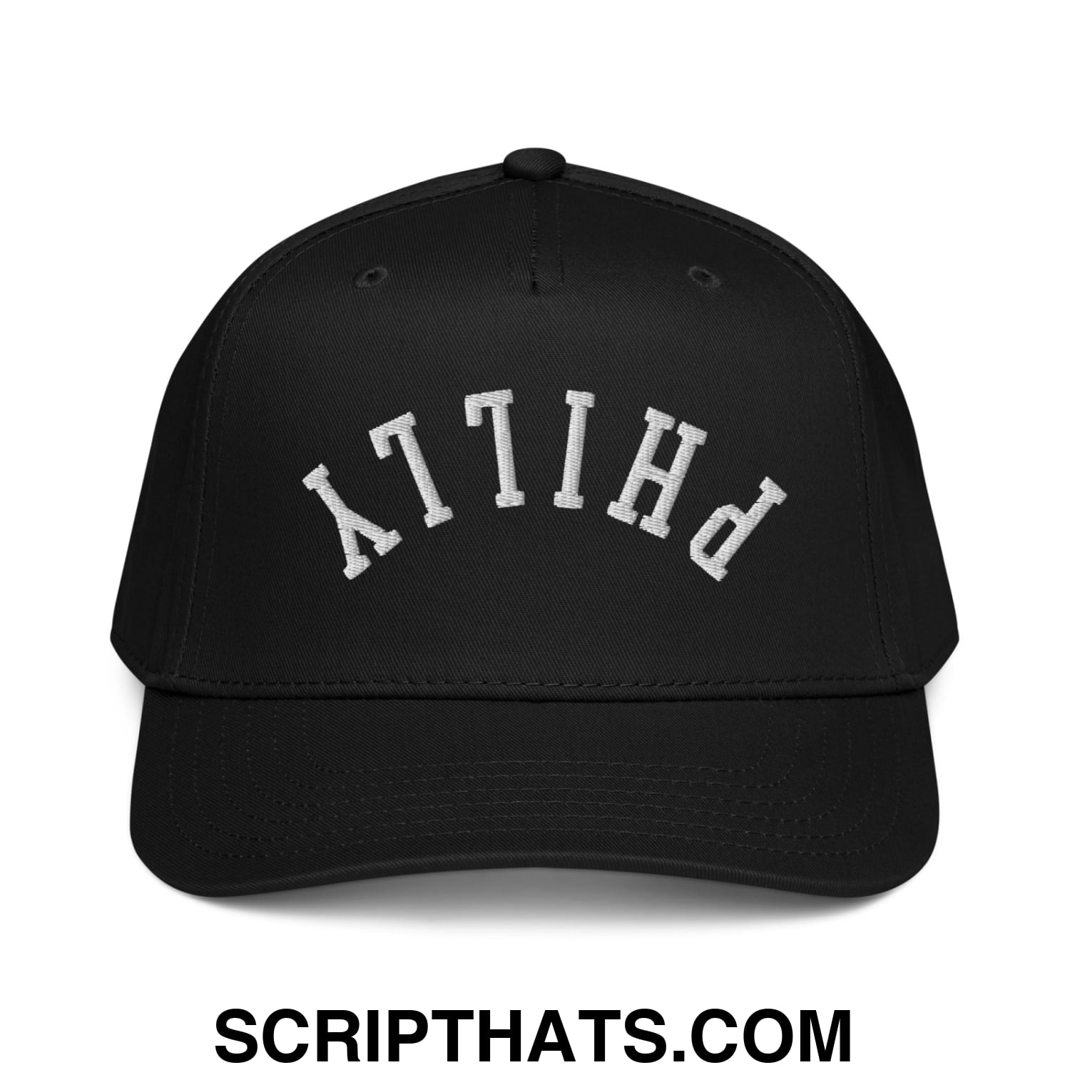 Upside Down Philly Embroidered Baseball Snapback Hat Black