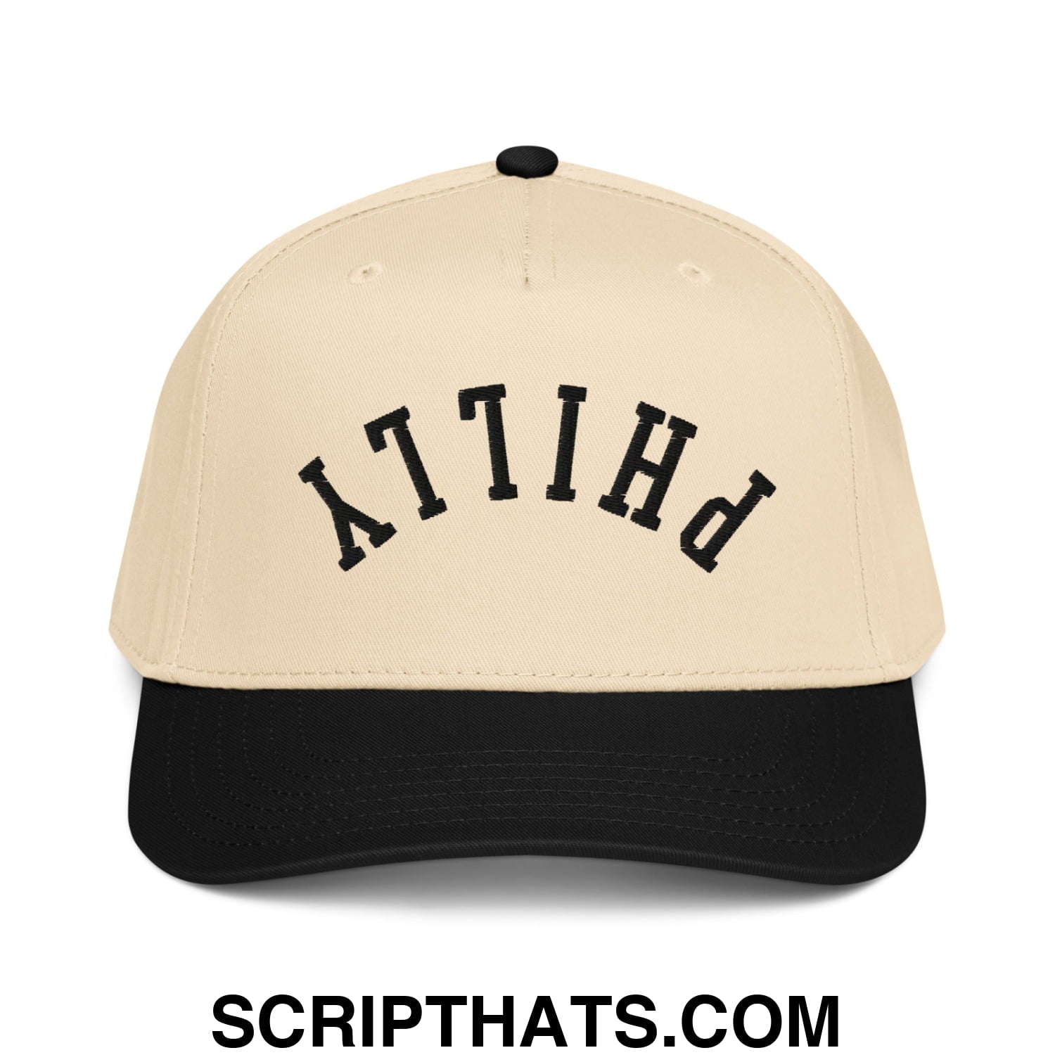 Upside Down Philly Embroidered Baseball Snapback Hat Black Natural