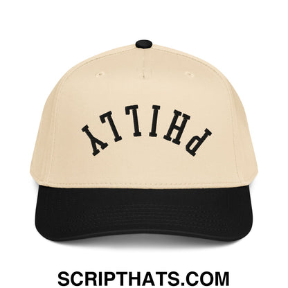 Upside Down Philly Embroidered Baseball Snapback Hat Black Natural