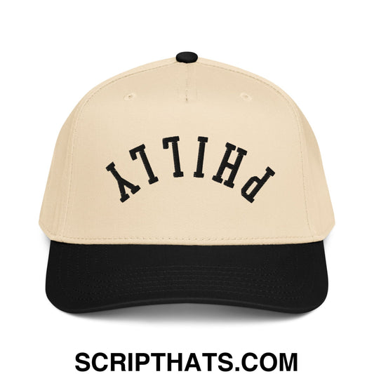 Upside Down Philly Embroidered Baseball Snapback Hat Black Natural