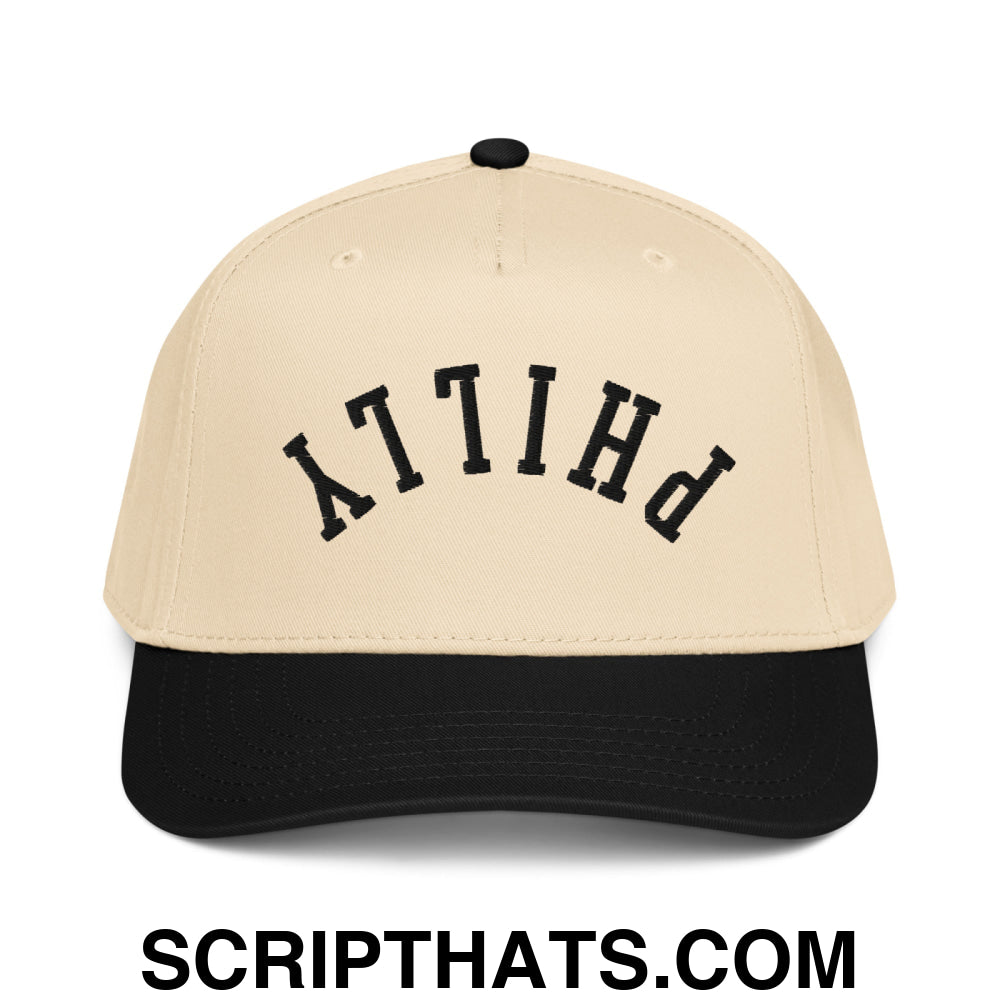 Upside Down Philly Embroidered Baseball Snapback Hat Black Natural