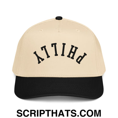 Upside Down Philly Embroidered Baseball Snapback Hat Black Natural