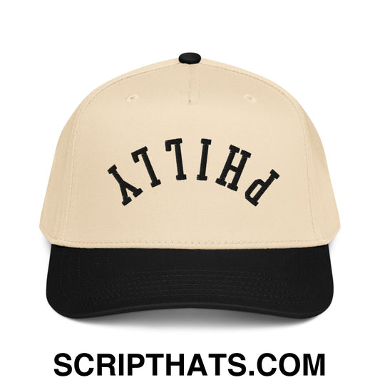 Upside Down Philly Embroidered Baseball Snapback Hat Black Natural