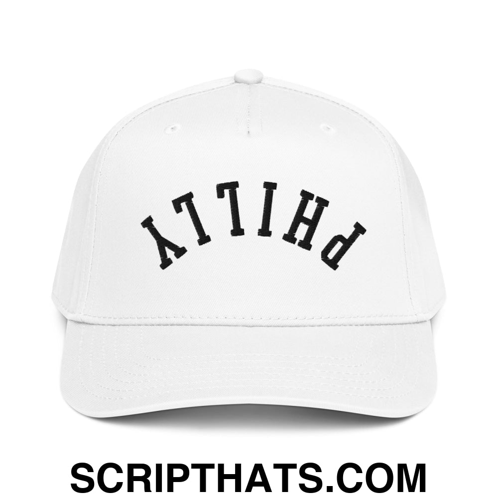 Upside Down Philly Embroidered Baseball Snapback Hat White