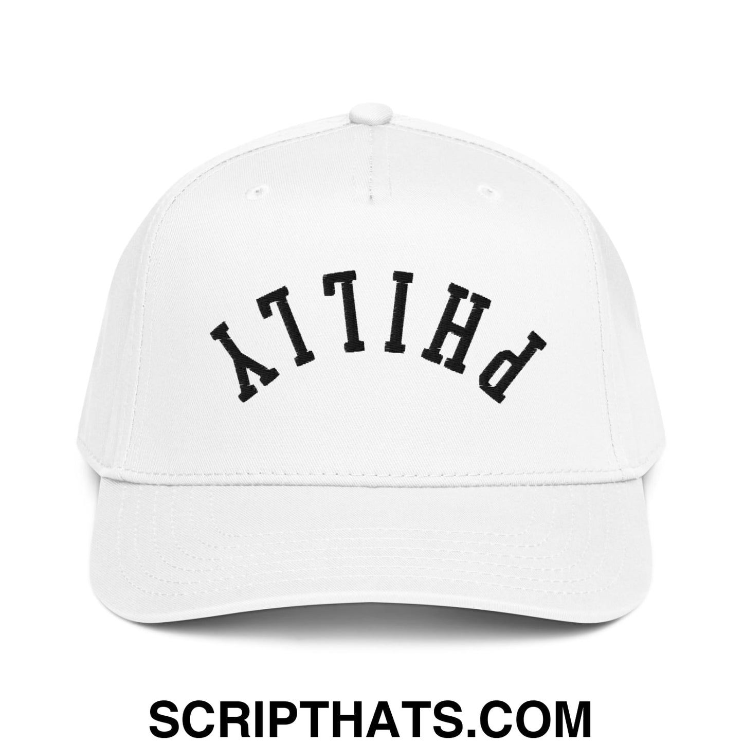 Upside Down Philly Embroidered Baseball Snapback Hat White