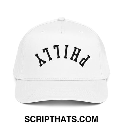 Upside Down Philly Embroidered Baseball Snapback Hat White