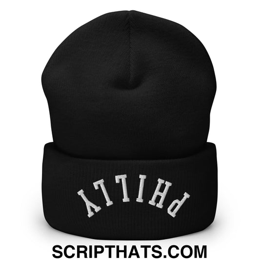Upside Down Philly Embroidered Cuffed Knit Beanie Black