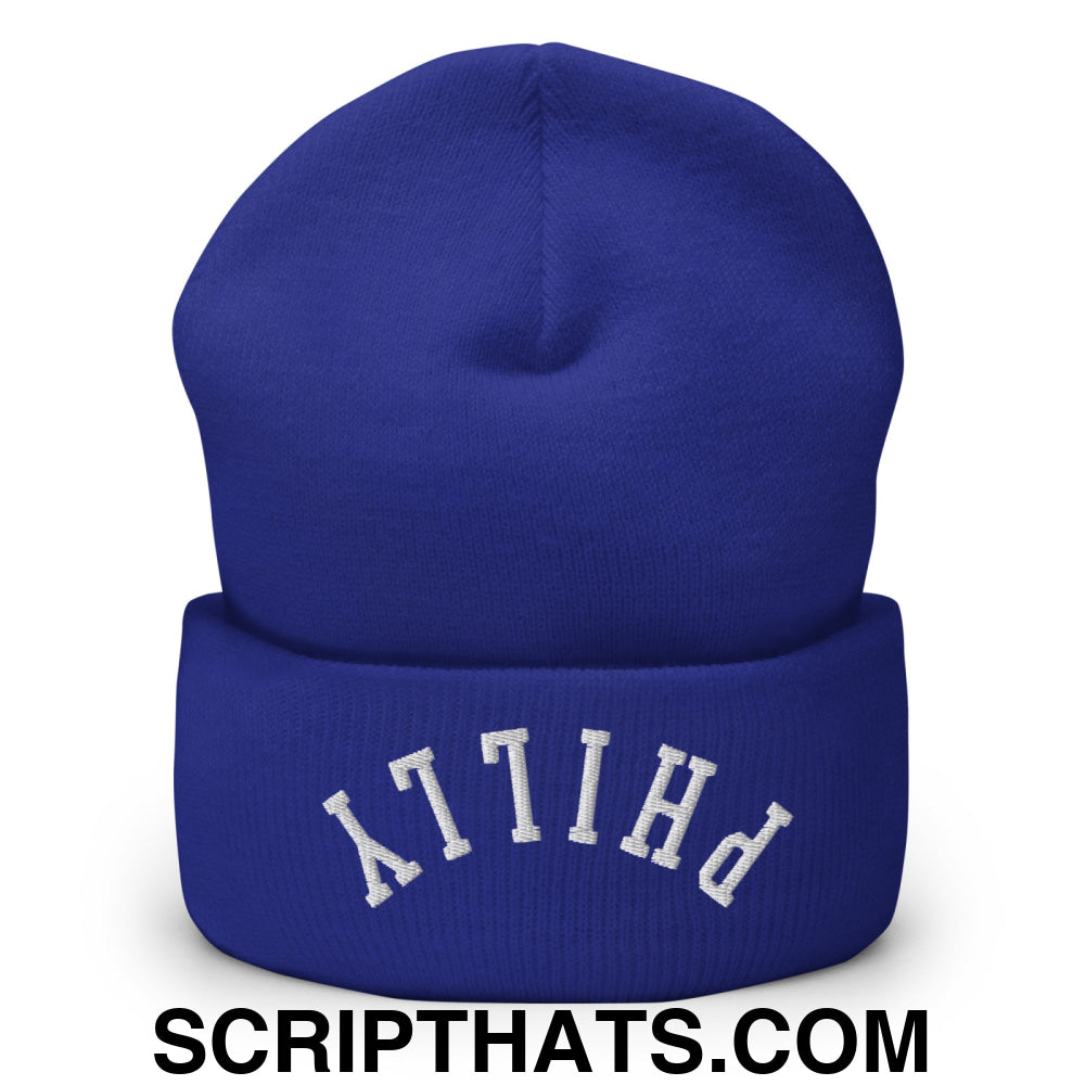 Upside Down Philly Embroidered Cuffed Knit Beanie Royal