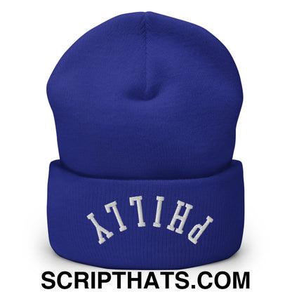 Upside Down Philly Embroidered Cuffed Knit Beanie Royal