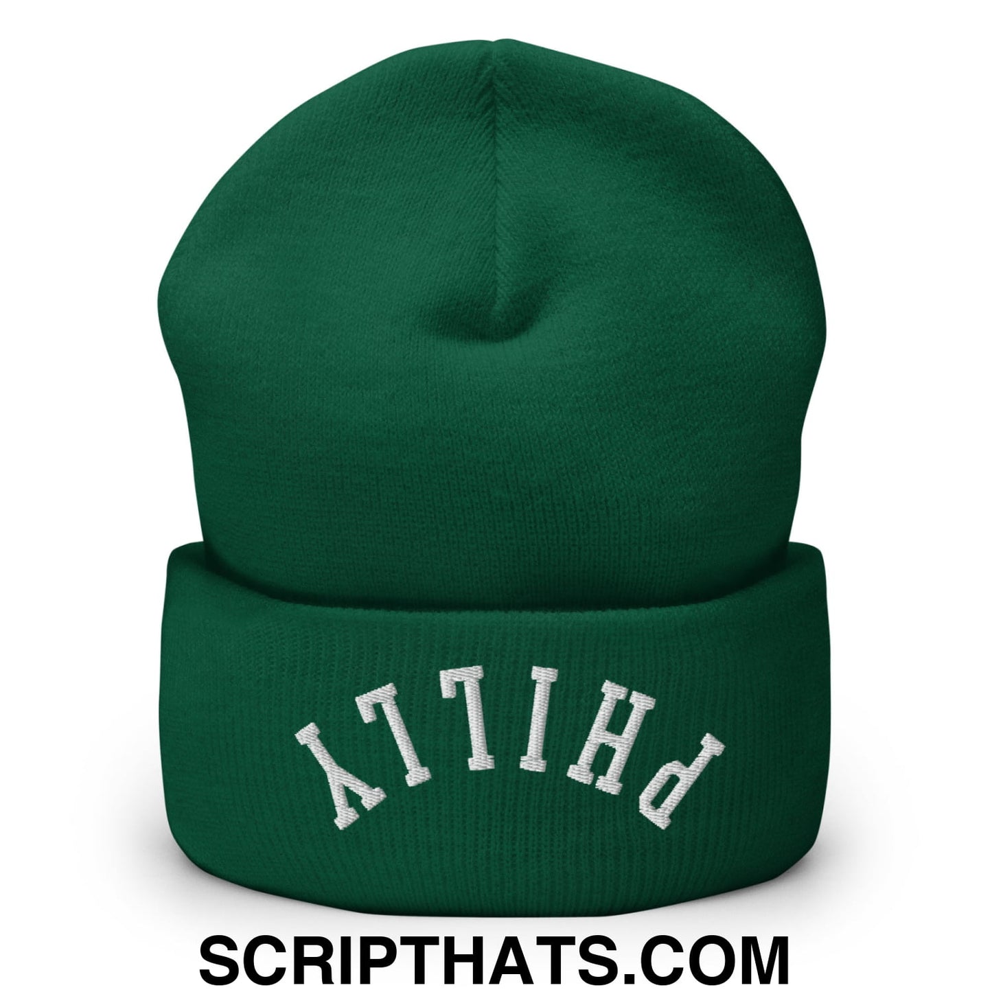 Upside Down Philly Embroidered Cuffed Knit Beanie Spruce