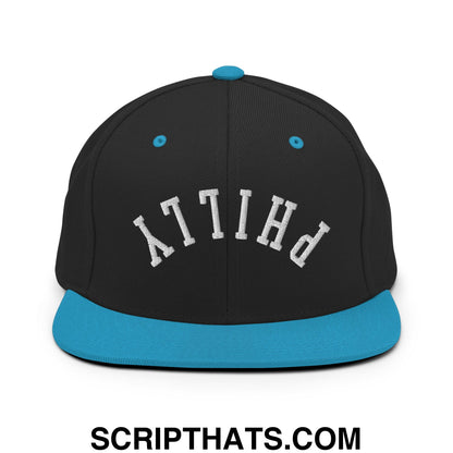 Upside Down Philly Embroidered Flat Bill Brim Snapback Hat Black Teal