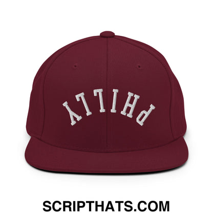 Upside Down Philly Embroidered Flat Bill Brim Snapback Hat Maroon