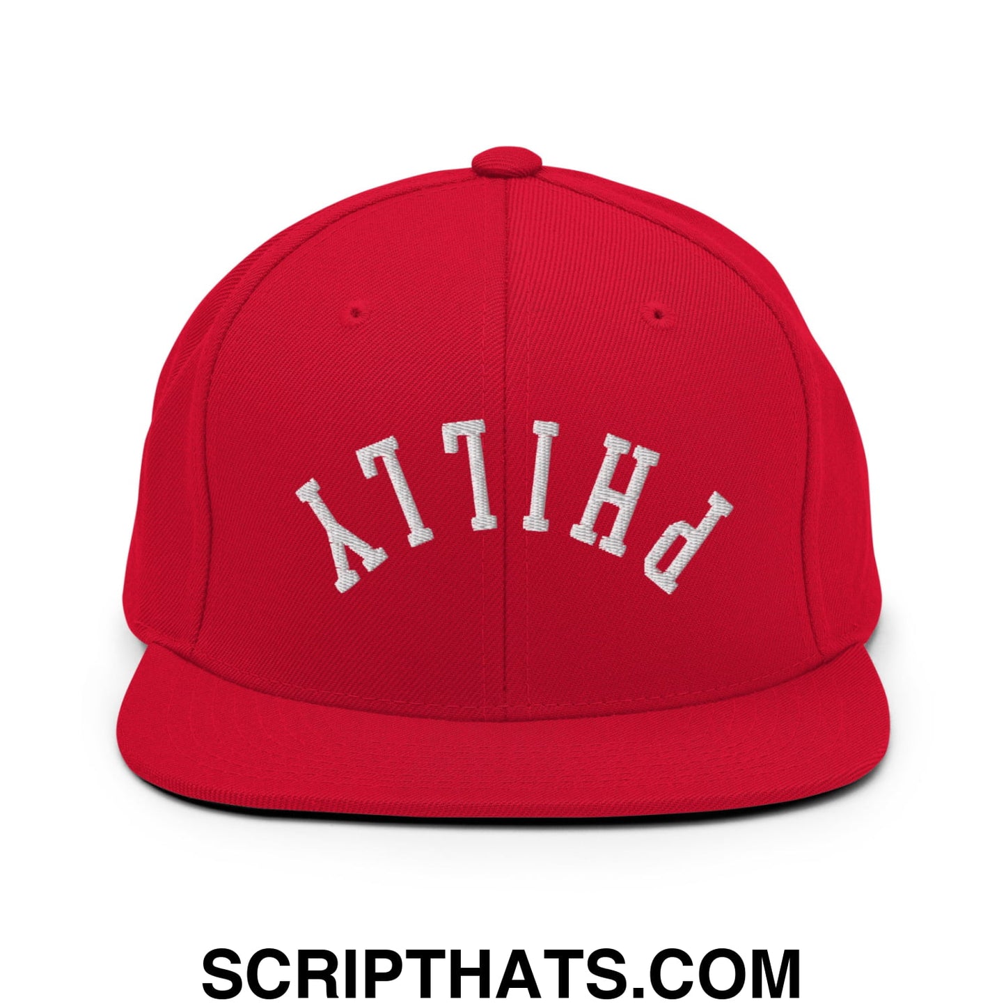 Upside Down Philly Embroidered Flat Bill Brim Snapback Hat Red