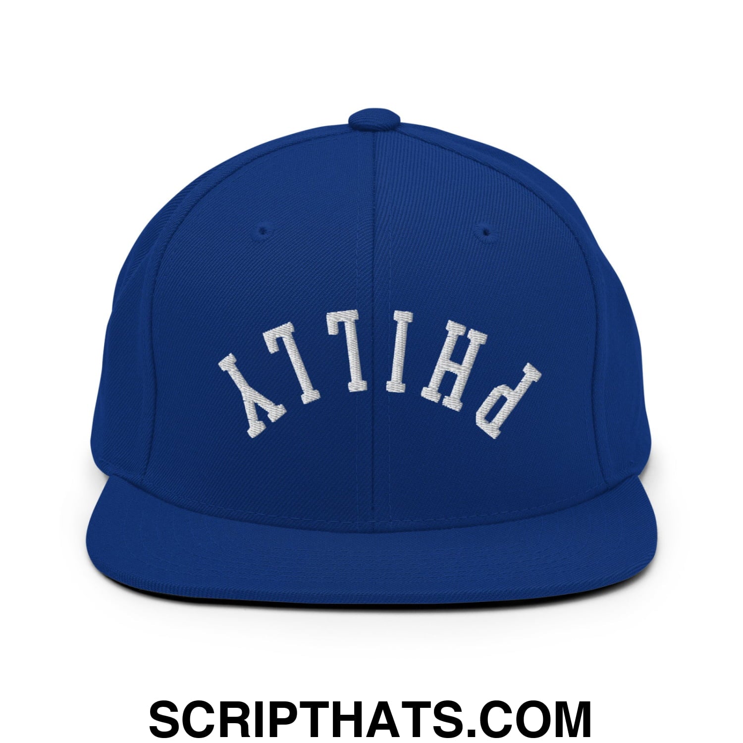 Upside Down Philly Embroidered Flat Bill Brim Snapback Hat Royal Blue