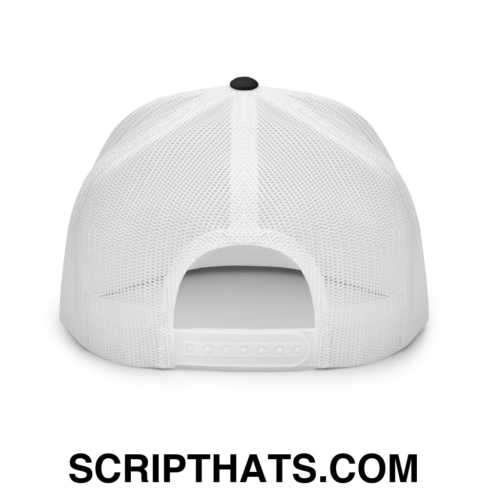 Upside Down Philly Embroidered Flat Bill Brim Trucker Hat Black White