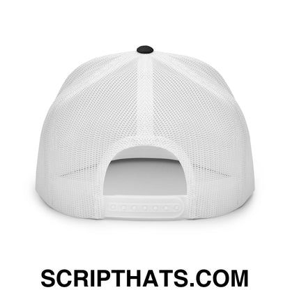 Upside Down Philly Embroidered Flat Bill Brim Trucker Hat Black White