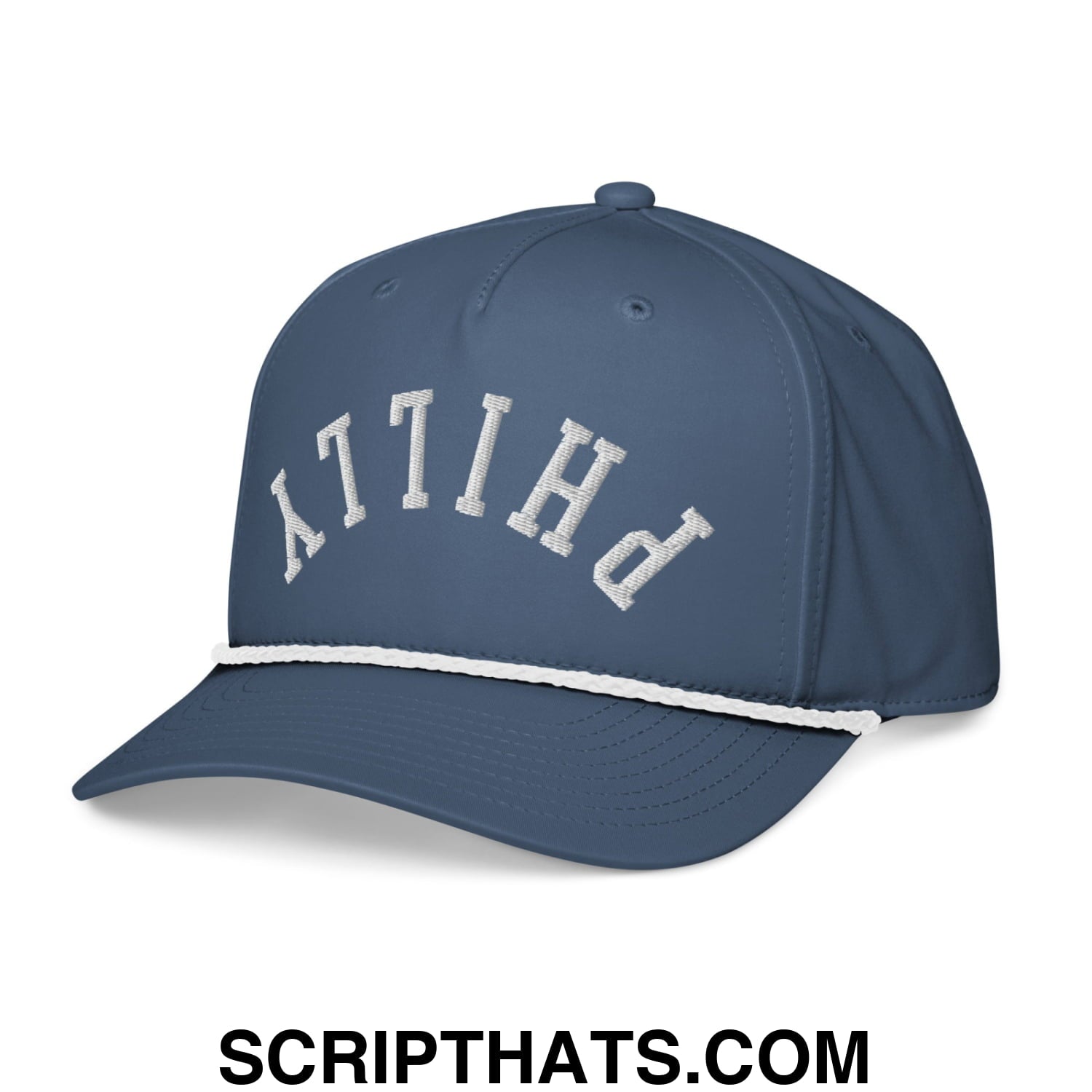 Upside Down Philly Embroidered Rope Hat Light Blue White