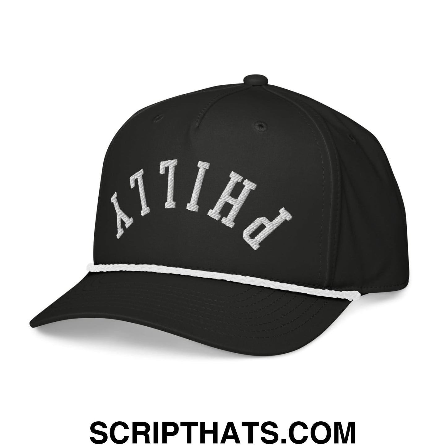 Upside Down Philly Embroidered Rope Hat Black White