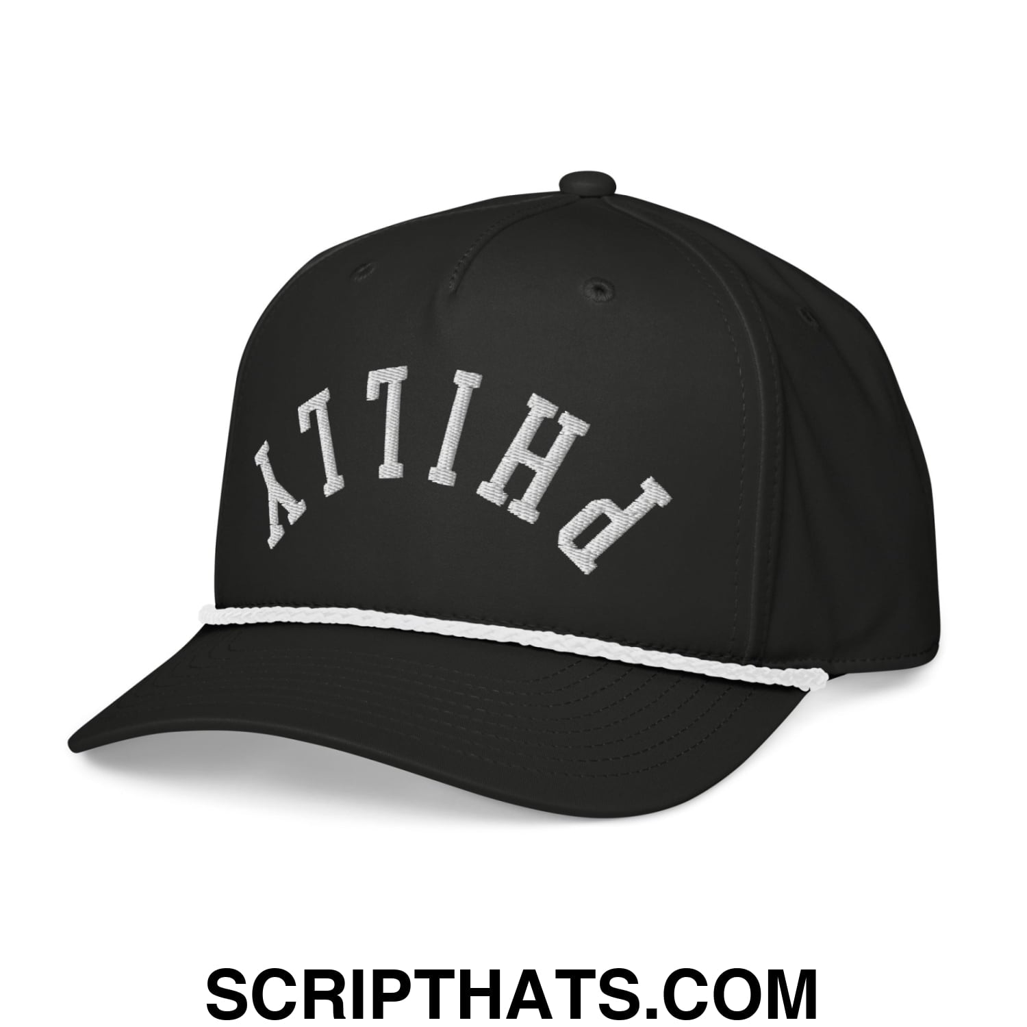 Upside Down Philly Embroidered Rope Hat Black White