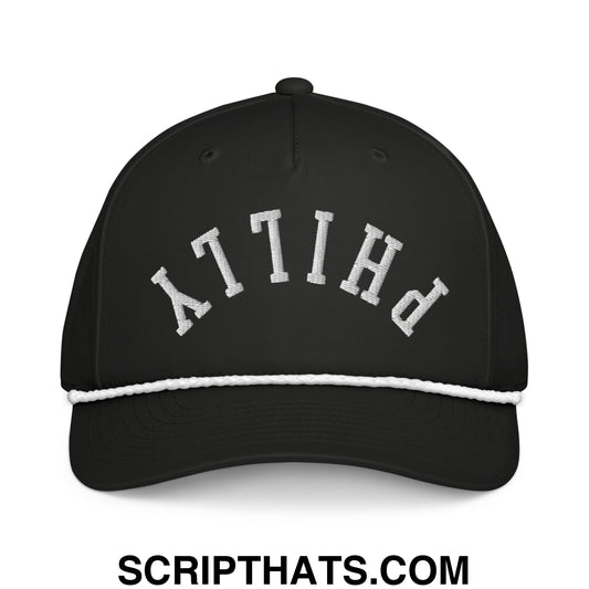 Upside Down Philly Embroidered Rope Hat Black White