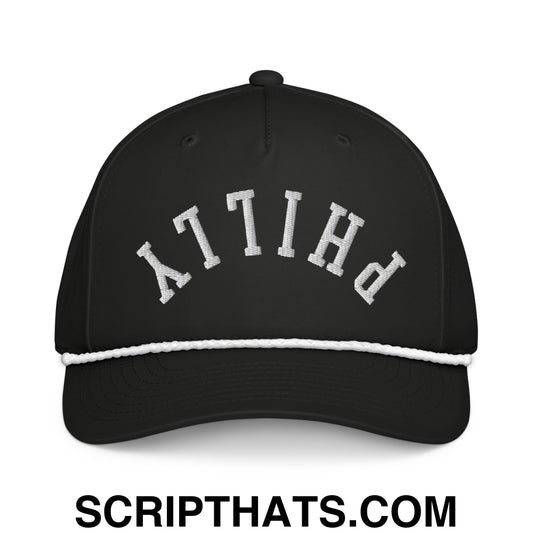 Upside Down Philly Embroidered Rope Hat Black White