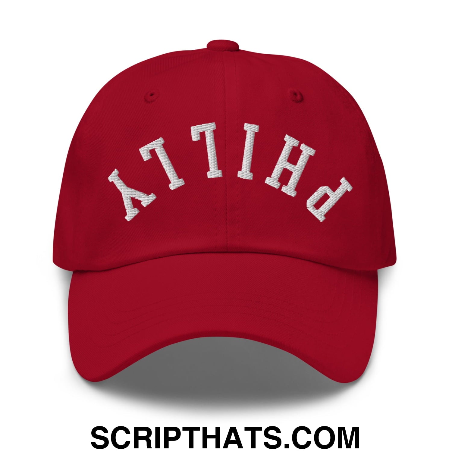Upside Down Philly Embroidered Unstructured Dad Hat Cranberry