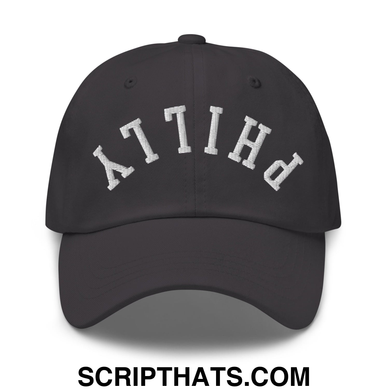 Upside Down Philly Embroidered Unstructured Dad Hat Dark Grey
