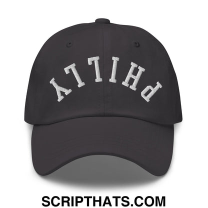 Upside Down Philly Embroidered Unstructured Dad Hat Dark Grey