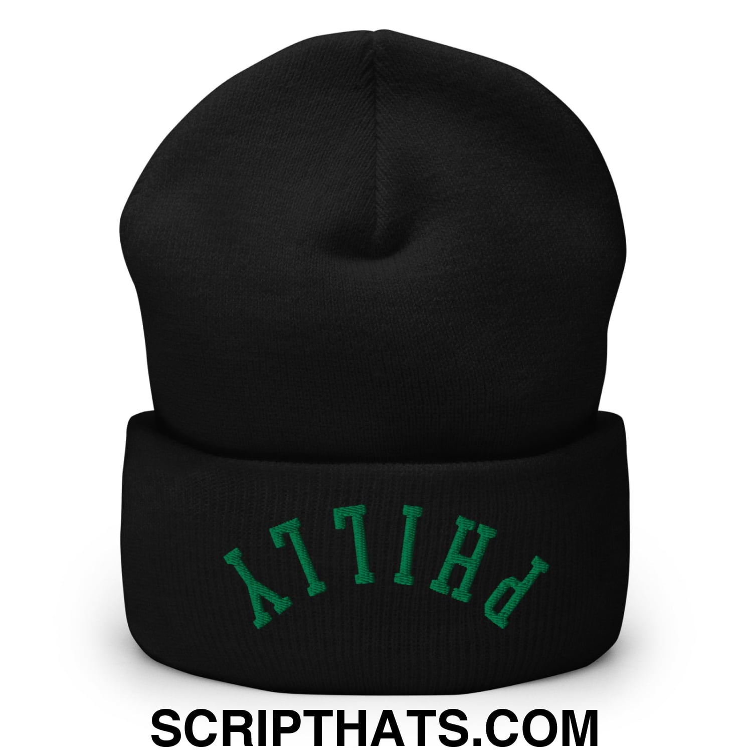 Upside Down Philly Football Embroidered Cuffed Knit Beanie Black