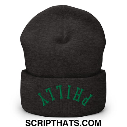 Upside Down Philly Football Embroidered Cuffed Knit Beanie Dark Grey
