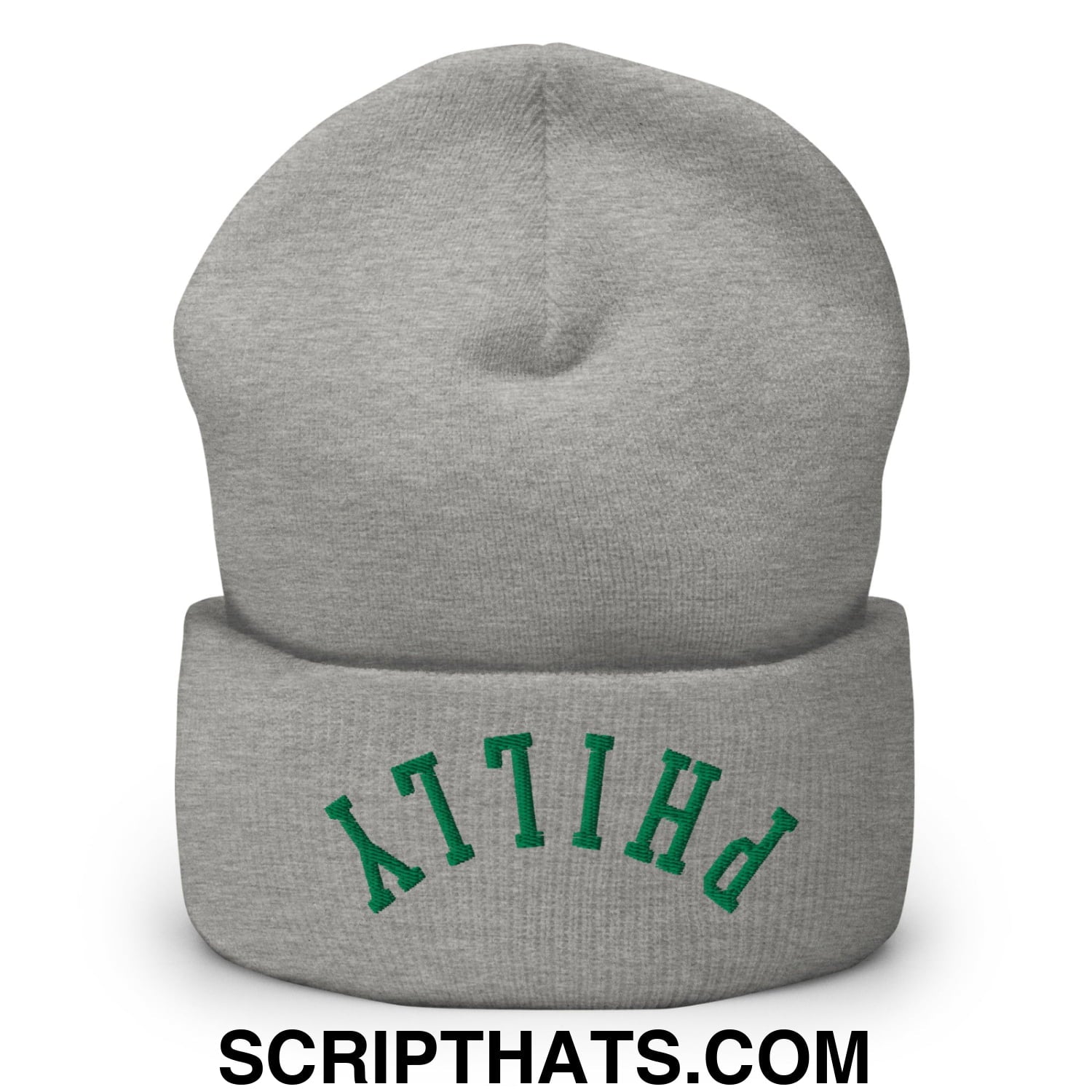 Upside Down Philly Football Embroidered Cuffed Knit Beanie Heather Grey