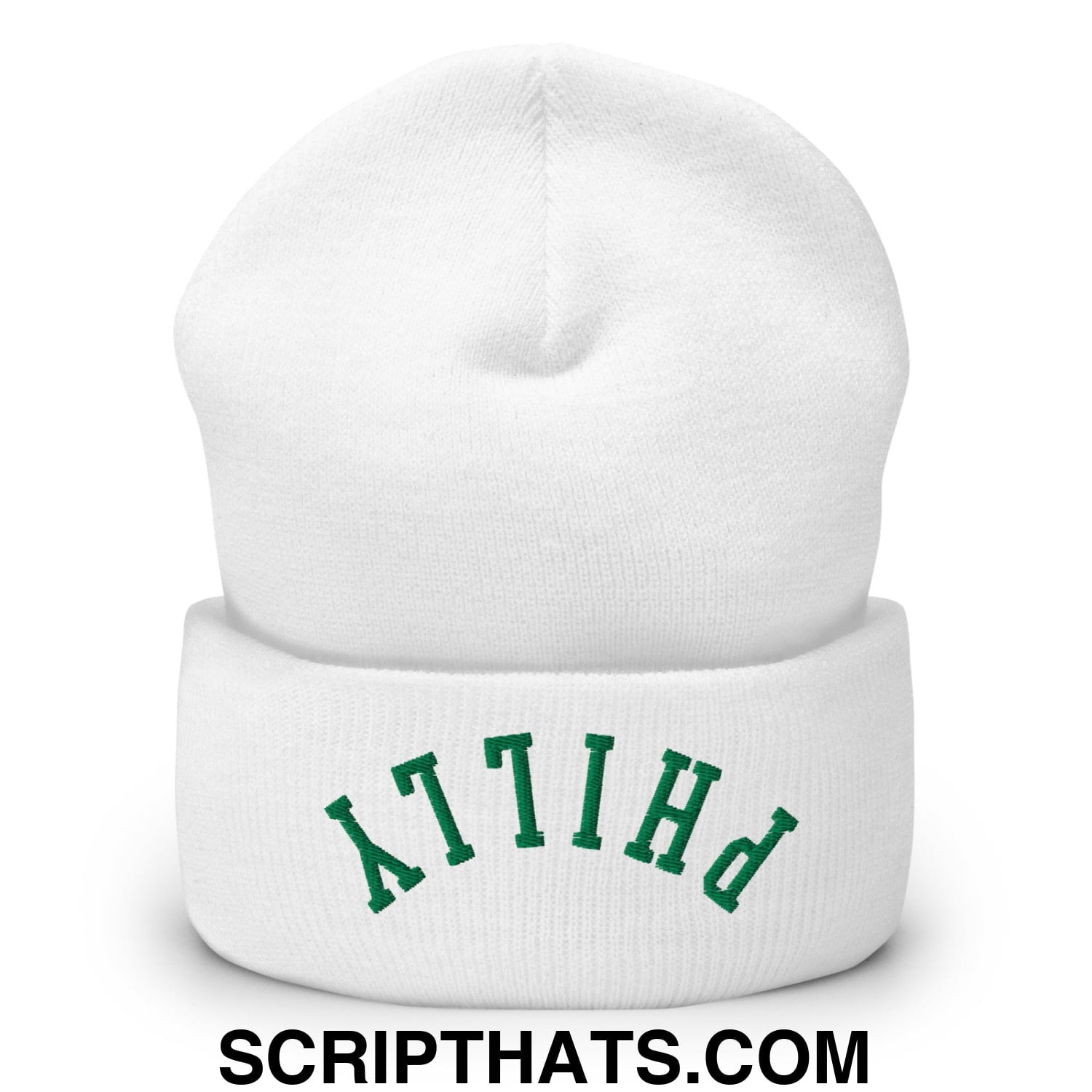 Upside Down Philly Football Embroidered Cuffed Knit Beanie White