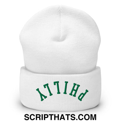 Upside Down Philly Football Embroidered Cuffed Knit Beanie White