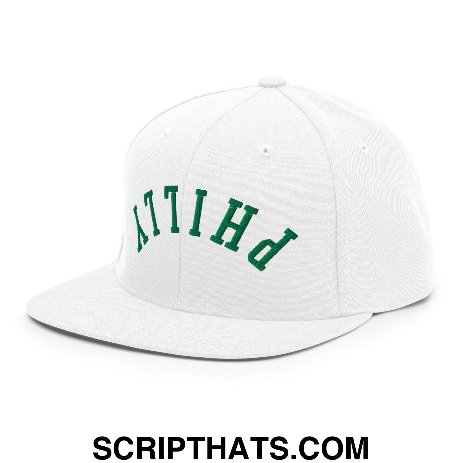 Upside Down Philly Football Embroidered Flat Bill Brim Snapback Hat White