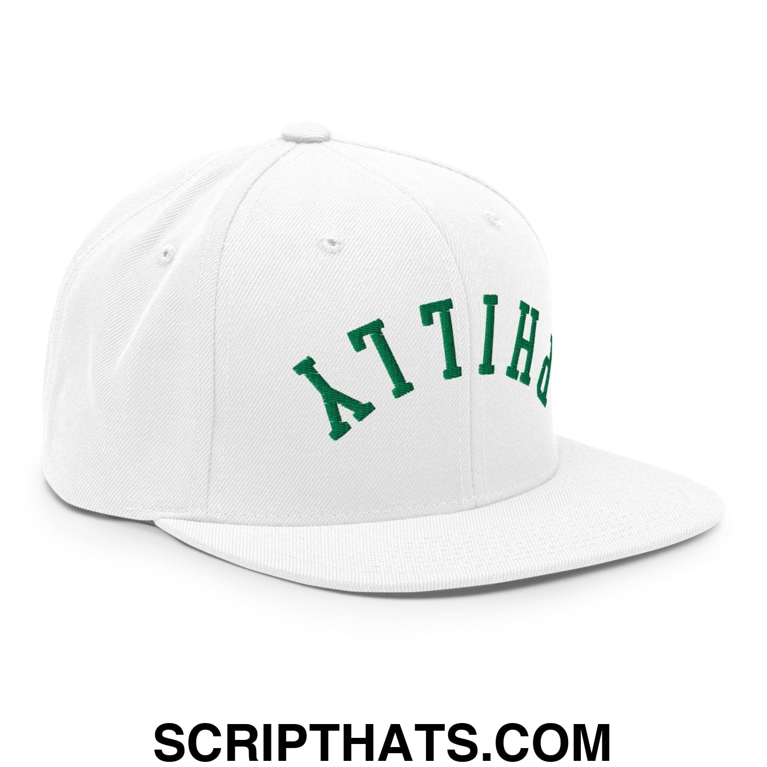 Upside Down Philly Football Embroidered Flat Bill Brim Snapback Hat White