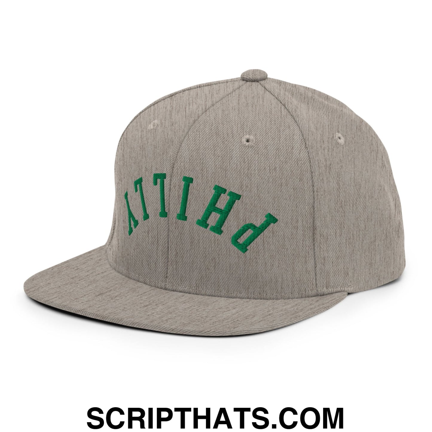 Upside Down Philly Football Embroidered Flat Bill Brim Snapback Hat Heather Grey