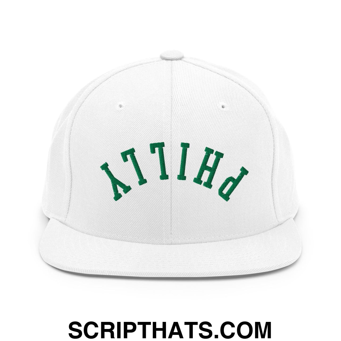 Upside Down Philly Football Embroidered Flat Bill Brim Snapback Hat White