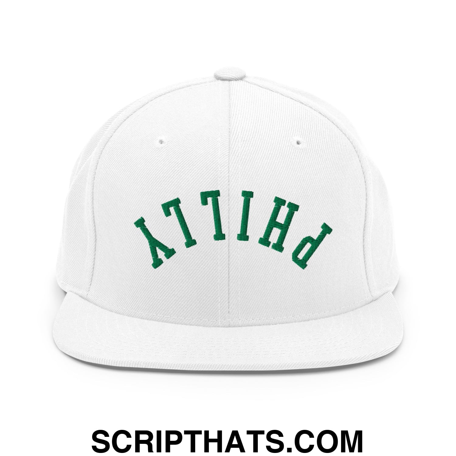 Upside Down Philly Football Embroidered Flat Bill Brim Snapback Hat White