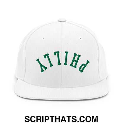Upside Down Philly Football Embroidered Flat Bill Brim Snapback Hat White