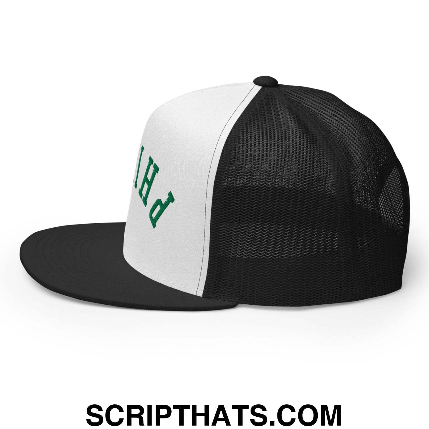 Upside Down Philly Football Embroidered Flat Bill Brim Trucker Hat Black White Black