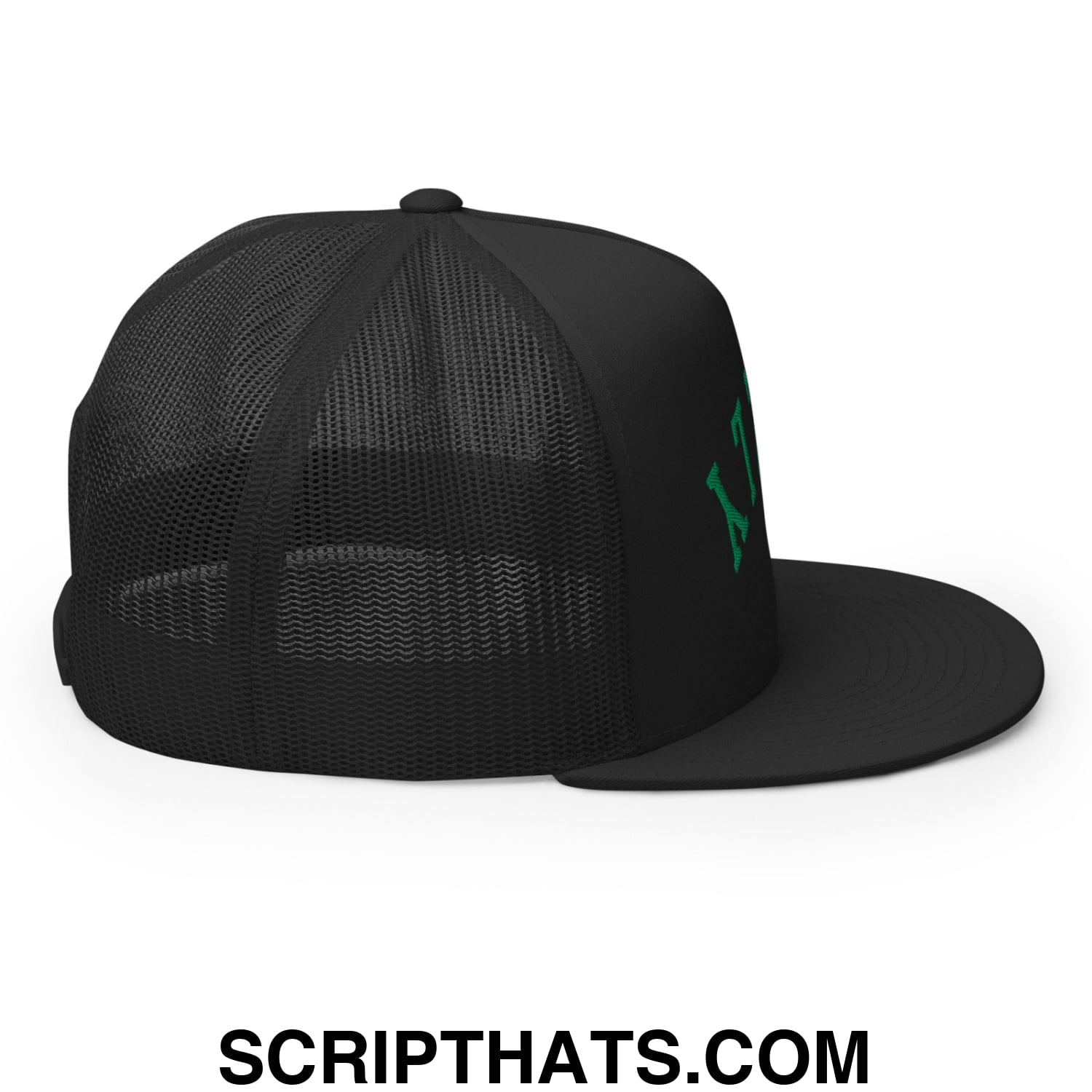 Upside Down Philly Football Embroidered Flat Bill Brim Trucker Hat Black